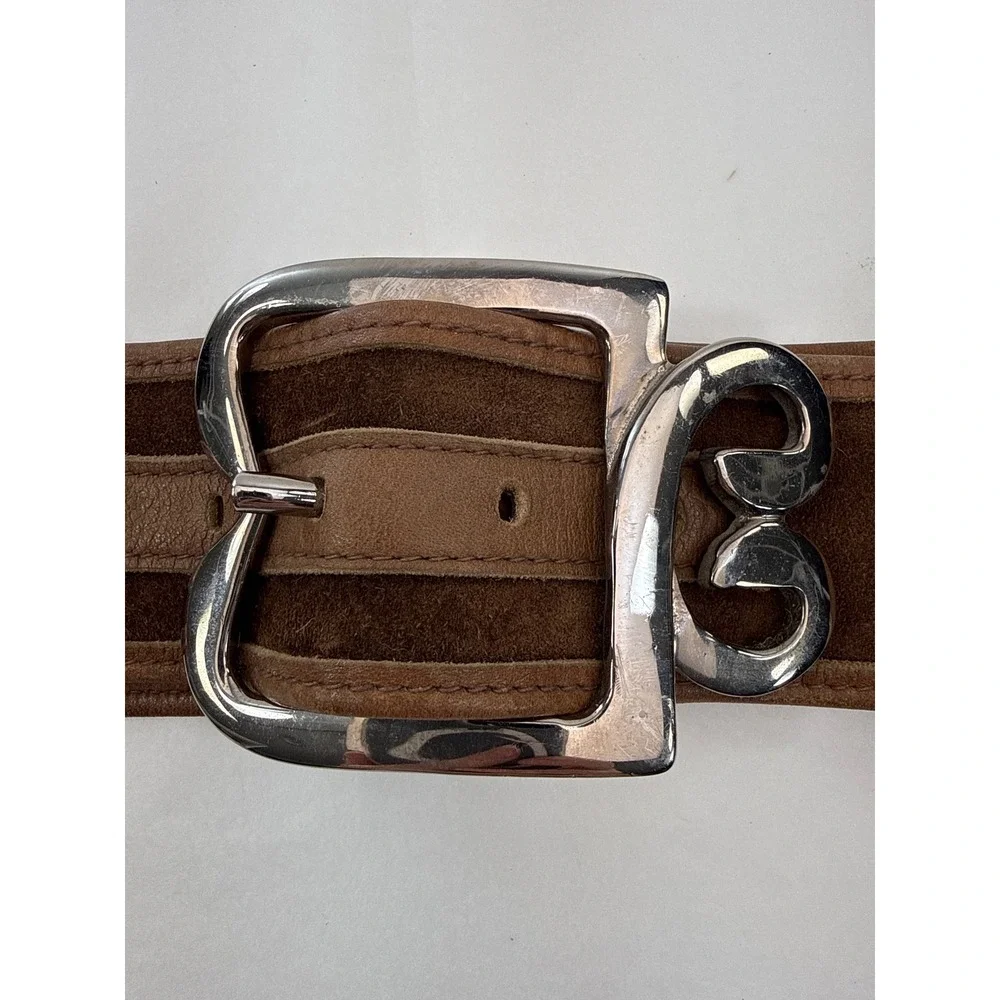 Vintage Leather Belt Womens 35 Brown Suede Silver Buckle Y2K Western Boho